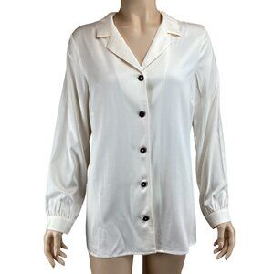 Soft Surroundings Top Size Medium MP Satin Ivory‎ Button-Down Shirt Long Sleeve